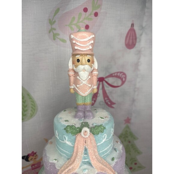 Pastel Three Tiered Clay Cake with Nutcracker Topper Christmas Holiday Decor - Picture 2 of 6